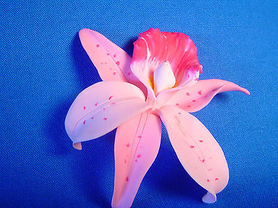 Clay Art Pink Orchid Handmade Pin NEW Tag says Hand Made in USA Pretty Delicate