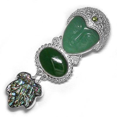 Offerings Sajen 925 Sterling Silver Aventurine Goddess Pin with Jade and Paua