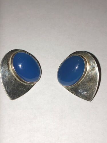 Corina Modernist Sterling Silver and Blue Chalcedony Earrings for Pierced Ears