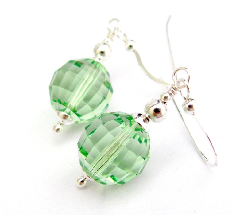 Peridot Crystal Earrings Big 12MM STERLING SILVER Chandelier Dangle Drop Artisan