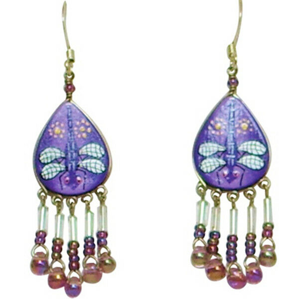 Wanderlust Purple Dragonfly Pierced Earrings Handmade in Peru with Gift Box