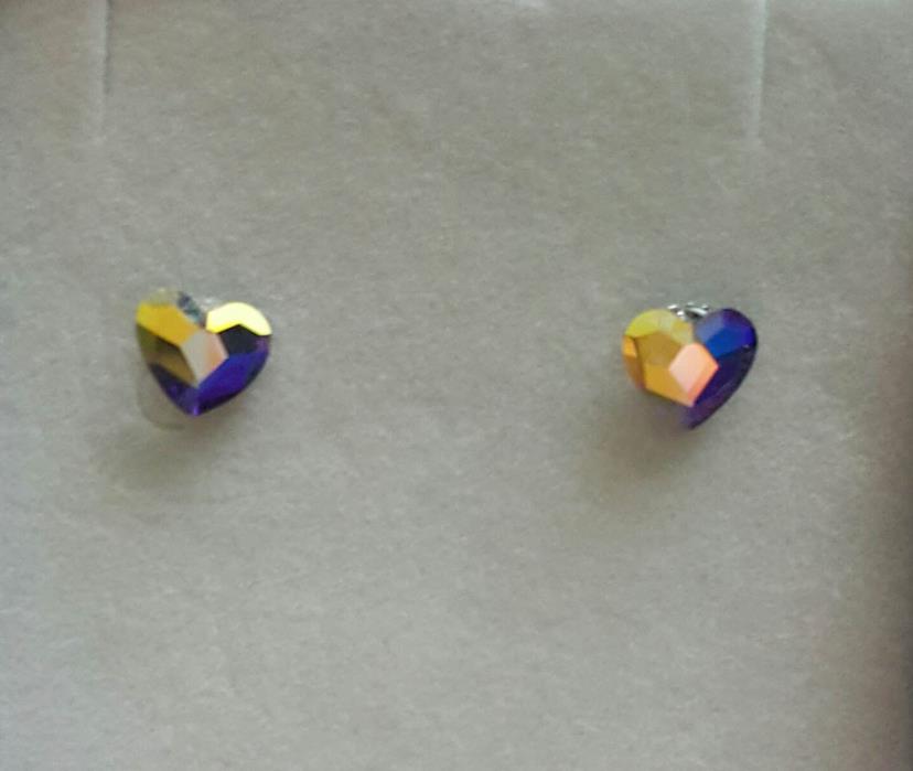 925 Sterling Silver Stud Earrings Crystal AB Heart 6mm Crystal From Swarovski