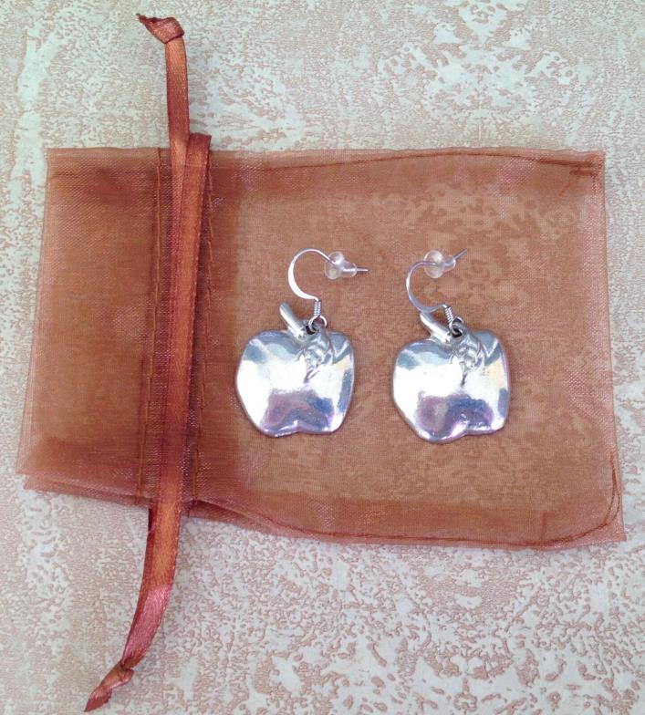 1 Pair Pewter Apple Drop Earrings by Maurice Milleur Pewter Graphics Signed