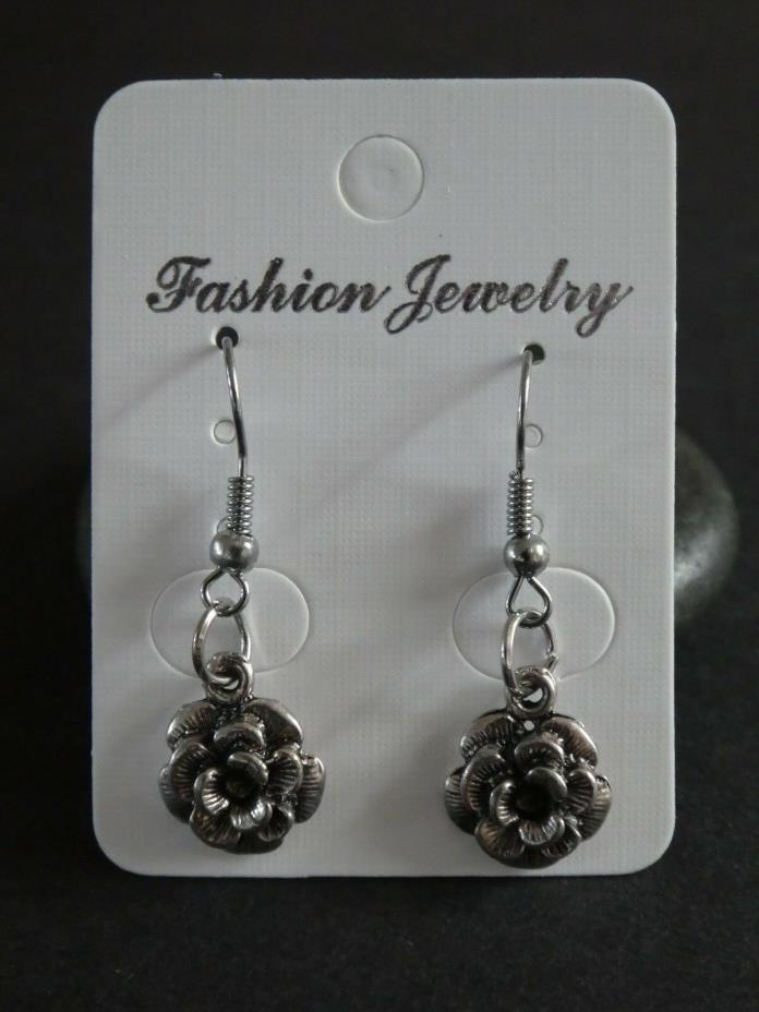 Tropicalia Handcrafted Floral Charm Hook Earrings Silver Tone Alloy Indie Boho