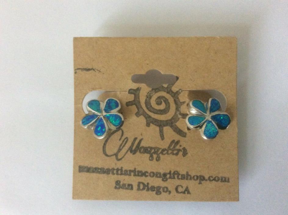 Blue Flower Opal 925 Sterling Silver Earrings