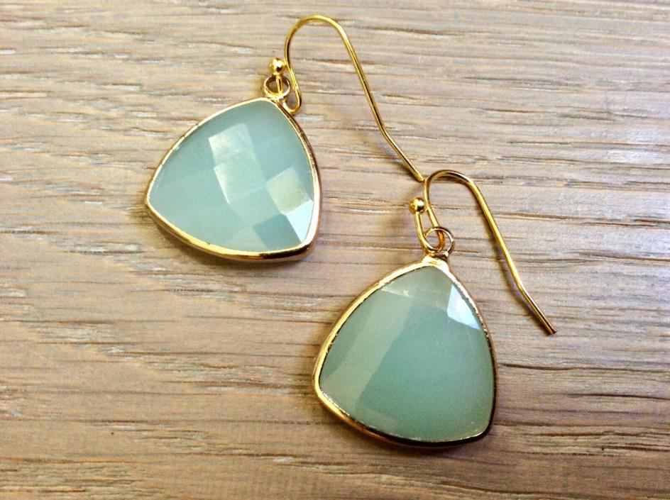 Sundance Earrings Yellow Gold plated Aquamarine green tone NEW Really Gorgeous