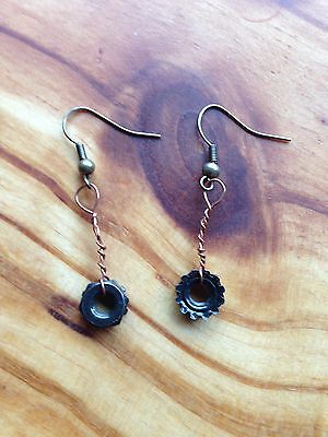 Handmade industrial ear rings, washer nut with copper wire