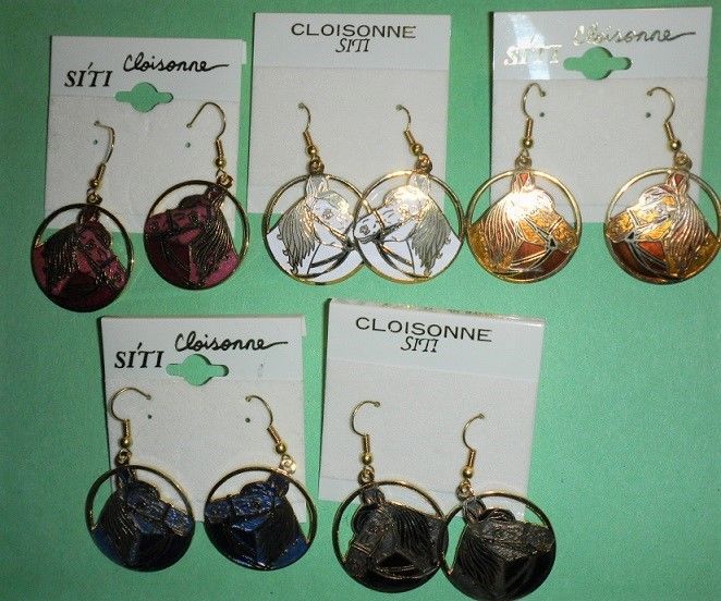 WHOLESALE CLEARANCE-6 CLOISONNE HORSE WIRE EARRINGS-EXCLUSIVE-NEW