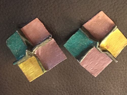 Paper Maché Pierced Earrings - Handmade - Purple/Pink/Yellow/Green