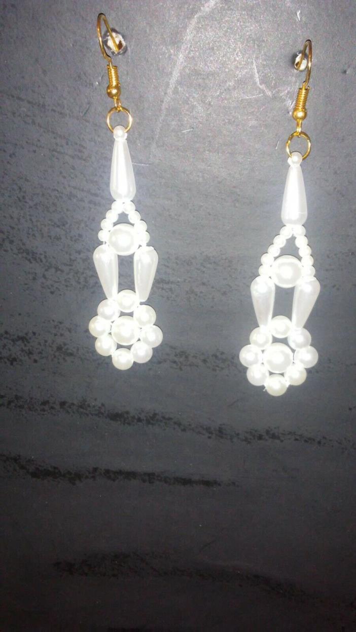 Stylish Handmade Beaded Faux Pearls Dangle Earrings ---USA Seller---
