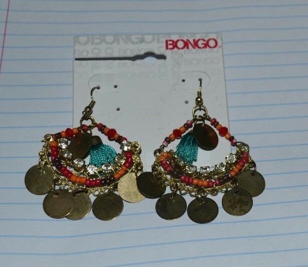 NWT Bongo Fashion Earrings Chandelier Gypsy Multicolored 2 1/2 inches long