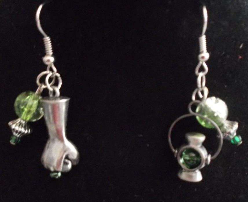 GREEN LANTERN INSPIRED DANGLE EARRING handmade        A01-23