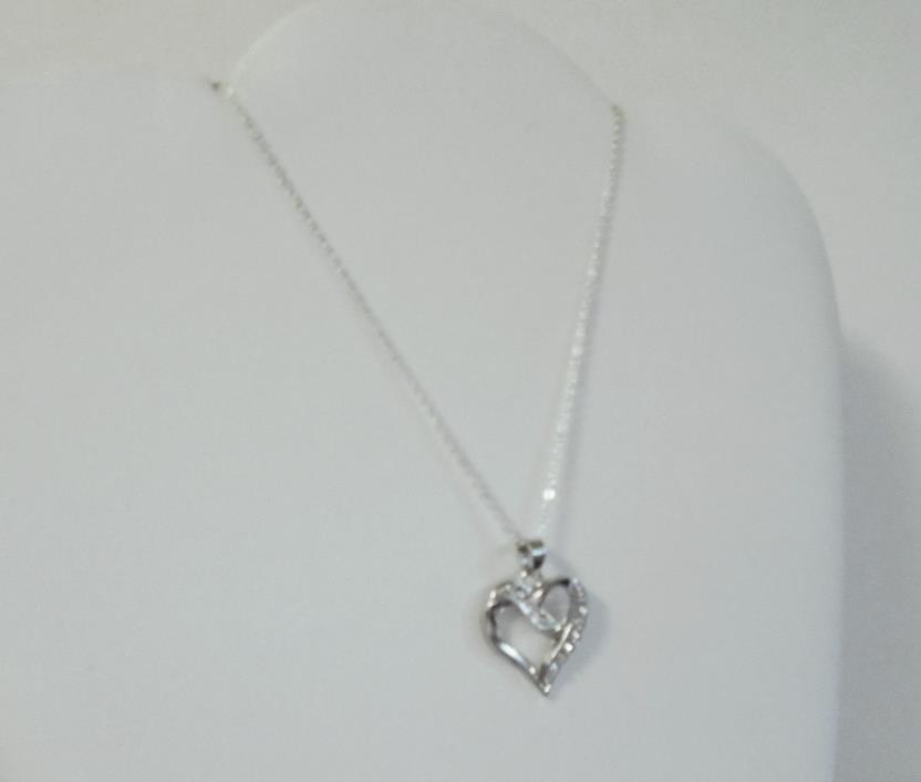 Silver Rhinestone Heart Pendant Necklace handcrafted approx. 19