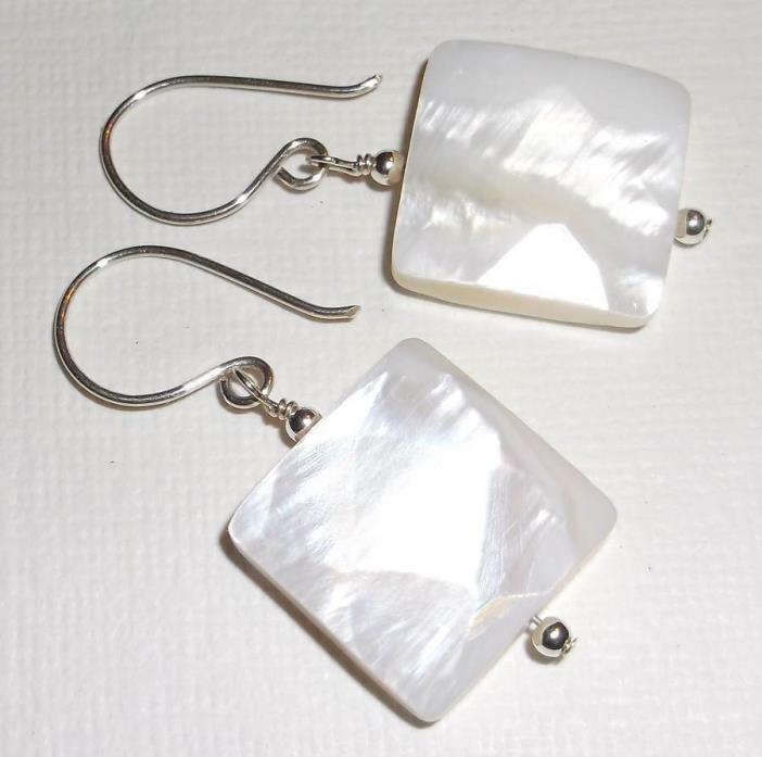 Shimmering White Faceted Mother of Pearl & Sterling Silver Earrings LAST PAIR