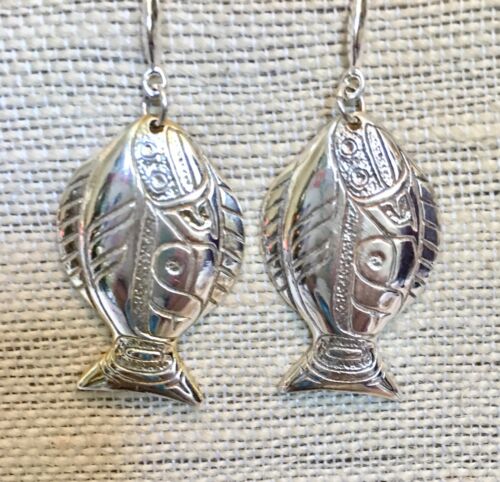 Totem Totemic Alaska Halibut Sterling Silver Drop Earrings Artist E. Lee $149
