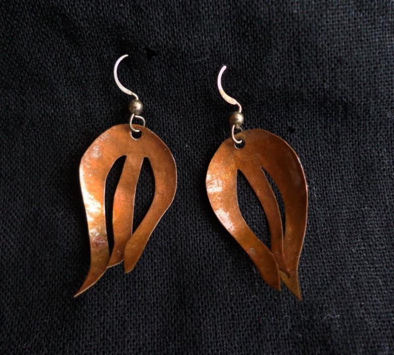 California Artisan-made Copper Earrings Dangling Flames for Pierced Ears