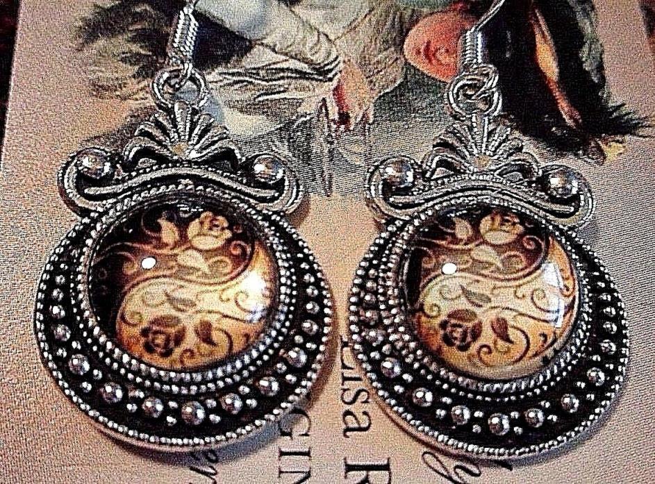 925 STERLING SILVER WIRES HANDCRAFTED YIN/YANG Black/gold roses earrings