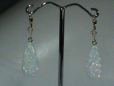 14kt Gold Leverback Earrings w BIG MIX Fire 20 MM Created WIDE White Opal Drops!