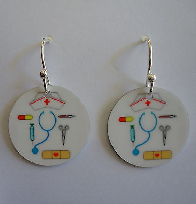 NURSE Earrings. -or- PERSONALIZE with YOUR NAME or PHOTO. RN, LPN, Grad.