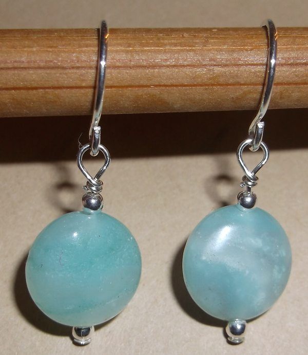 Petite Glowing Natural Amazonite Coin & Sterling Silver Earrings LSJ Sundance