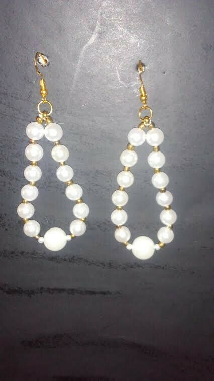Stylish Handmade Beaded Glass Pearls Dangle Earrings ---USA Seller---