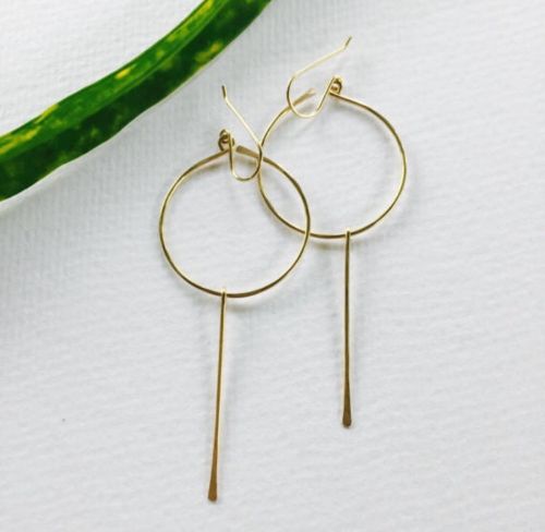 Gold Circle Bar Earrings Simple Delicate Dainty Dangle Drop Hoop Stick