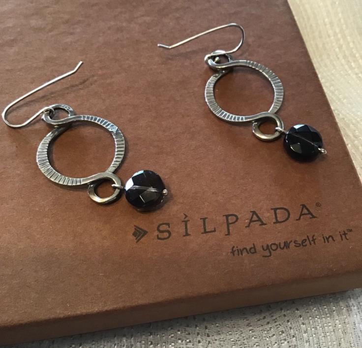 Silpada 925 Sterling Silver brown smoky quartz etched earrings W1485 French wire