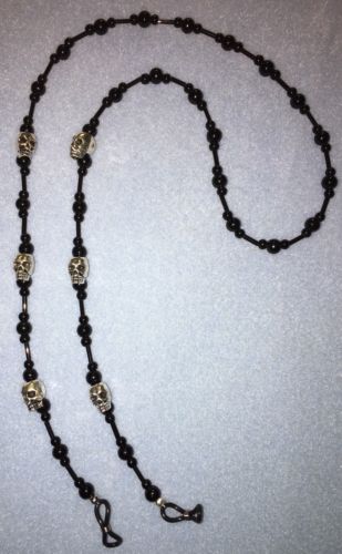 Eyeglass Chain, Sunglass Necklace, Metal Skulls, Halloween Lanyard, Glass Beads