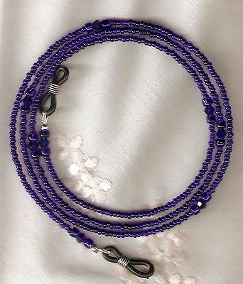 Hand Beaded Eyeglass Chain~Silver Lined Deep Cobalt Blue~NEW~Buy 3 SHIP FREE