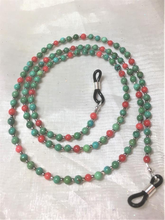 Turquoise & Red Coral Eyeglass Sun Glass Chain Holder #891