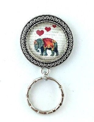 Elephant with Dictionary Art Magnetic Badge Eyeglass Holder, Magnetic Brooch