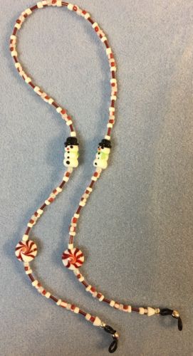 Eyeglass Chain, Sunglasses Necklace, Christmas, Snowman, Peppermints