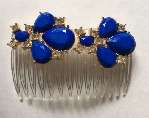 Handmade ROYAL BLUE & CLEAR Stones JEWELED, STATEMENT 2 1/2