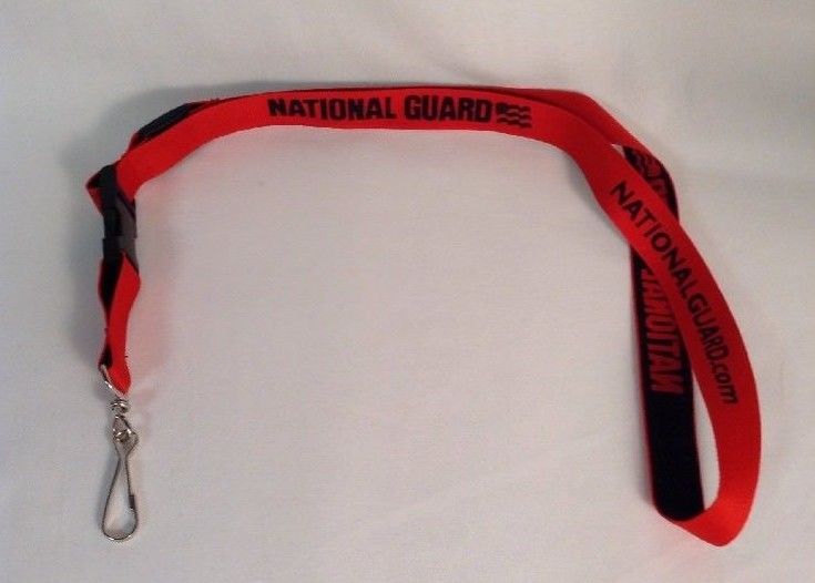New! National Guard Lanyard Detachable Key Chain / Badge Holder Black on Red
