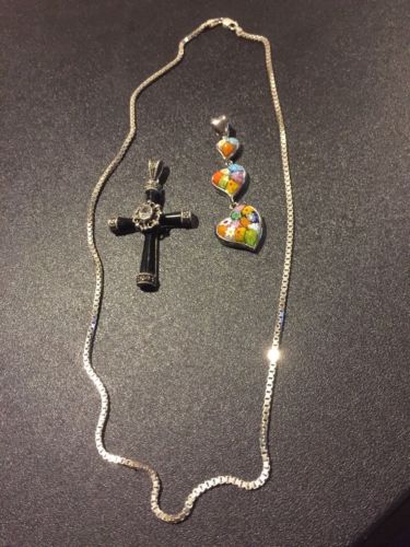 925 Silver Necklace With Heart & Cross Pendant