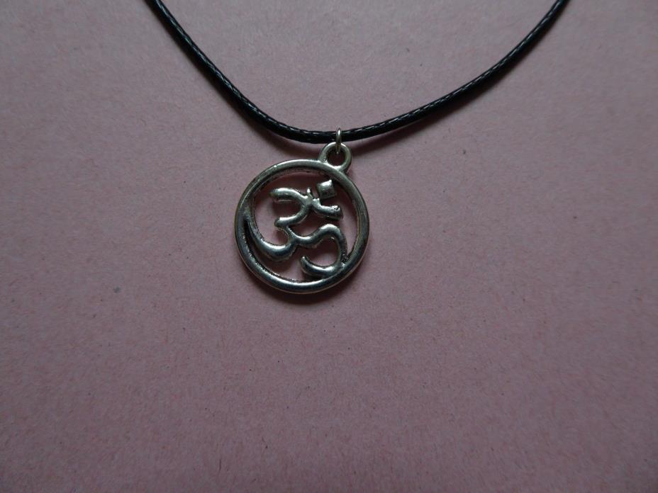 Empowering Jewelry Om Sanskrit Tibetan Silver Charm + Black Necklace Indie Boho