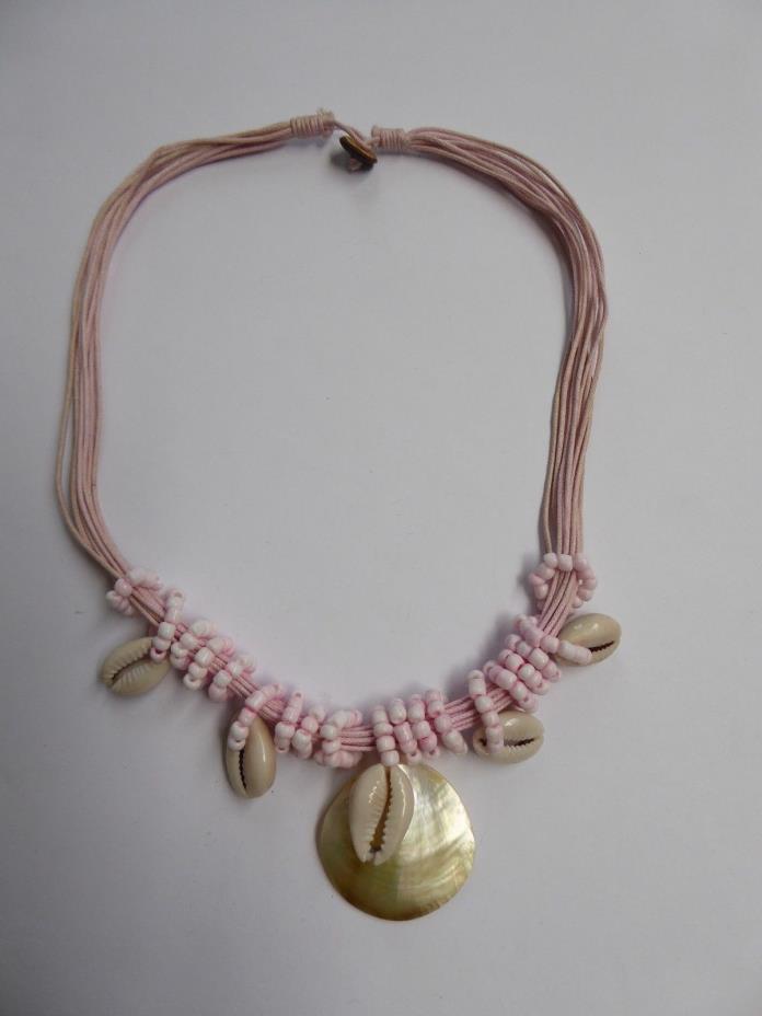 Tropicalia Multi layer Beaded Pink Necklace Pendant Sea Theme Shell Boho Indie