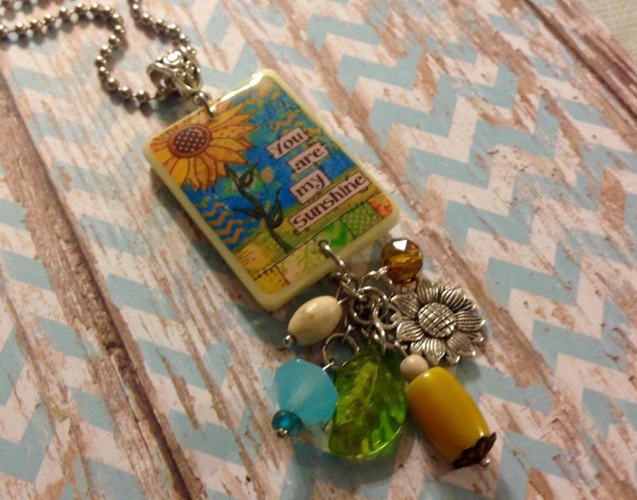 You Are My Sunshine ~ Sunflower Quote Necklace HANDMADE Family Jewelry Gift NEW