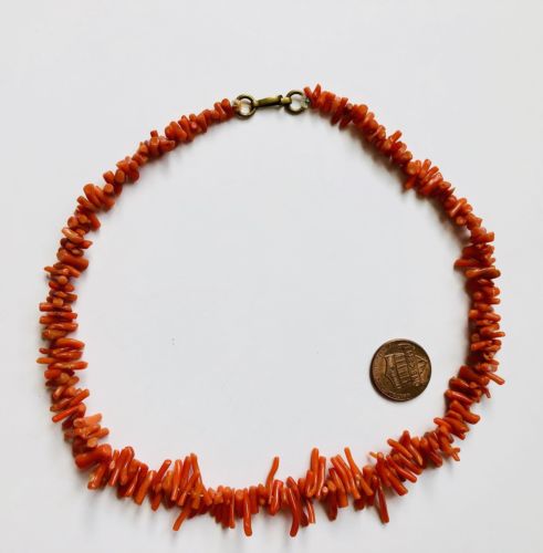 Vintage Genuine Natural Salmon Branch Coral Necklace Handmade 15.75