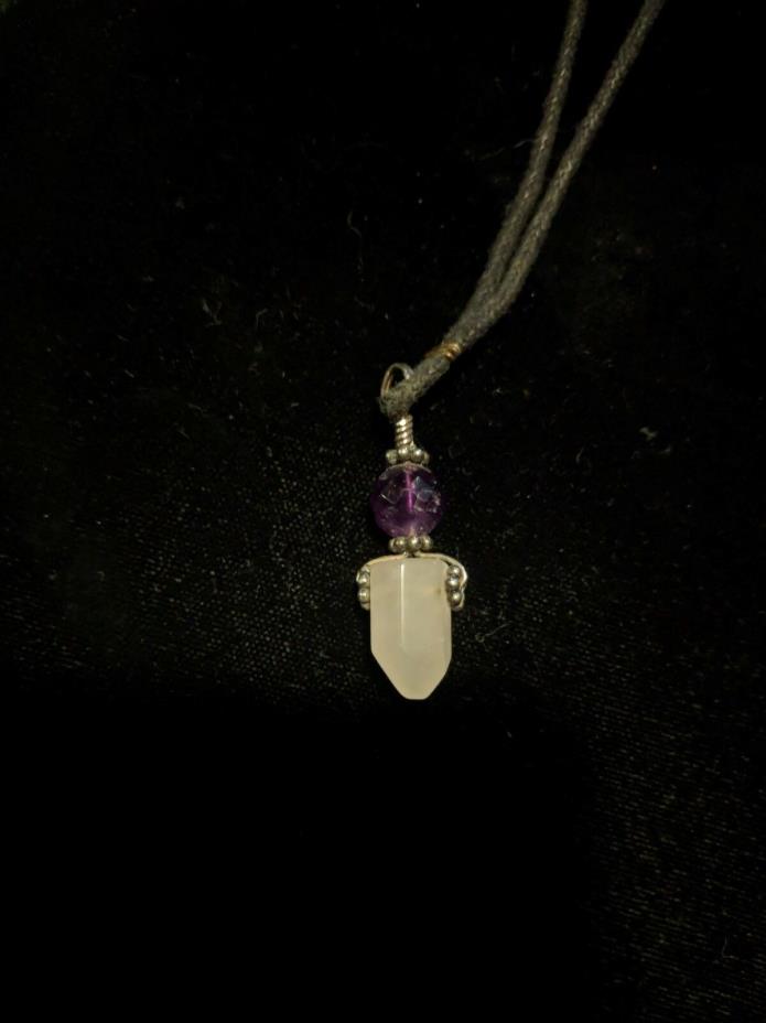 Faceted Amethyst and Rose Quartz Necklace Black Cord and Sterling Silver