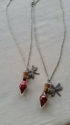 Glitter vial dragonfly necklace
