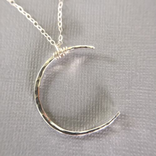 Sterling Silver Moon Necklace Hammered Statement Large Crescent Pendent