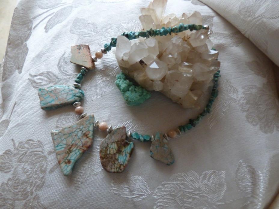 Turquoise, free form Imperial jasper slices and agate necklace 17
