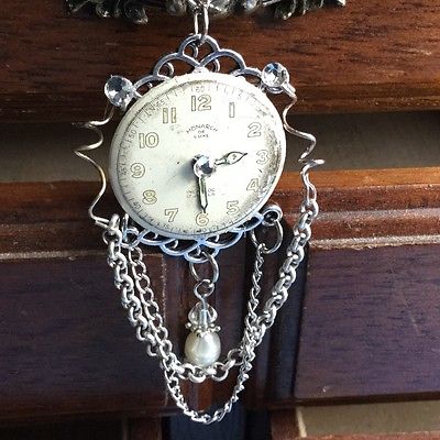 Handmade Time/Clock Necklace/Pendant, Industrial, Chains, Wire, Silver Colored