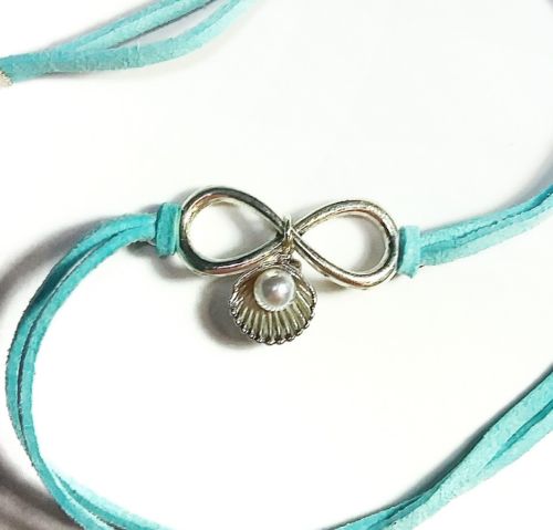 Blue Silver Beach Seashell Clam Pearl Infinity Choker Necklace Fashion Jewelry