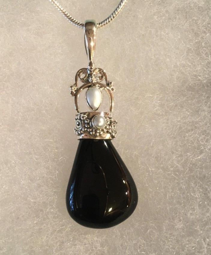 Black Onyx Gemstone Pendant Necklace in 925 Sterling Silver Design