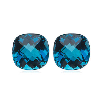 6 mm AAA Cushion Checkered Cut London Blue Topaz ( 2 pcs ) Loose Gemstones