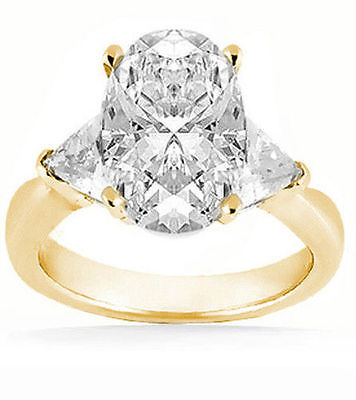 2.01 ct center Oval shape Diamond Wedding 14k Yellow Gold Ring w 2 Trillion cut