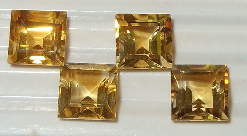 10.71ct Lot 4pcs Beautiful Brazil Bright Gold Citrine Square Cut 8mm SPECIAL