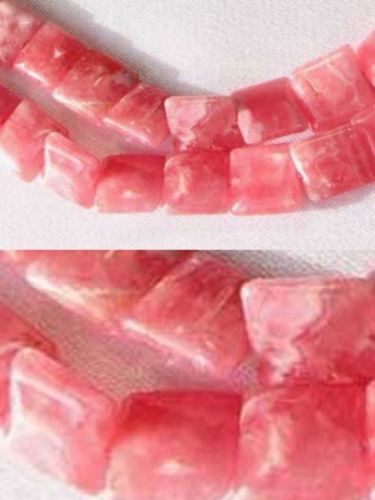 Natural RHODOCROSITE 8mm Square Coin Bead STRAND 109378